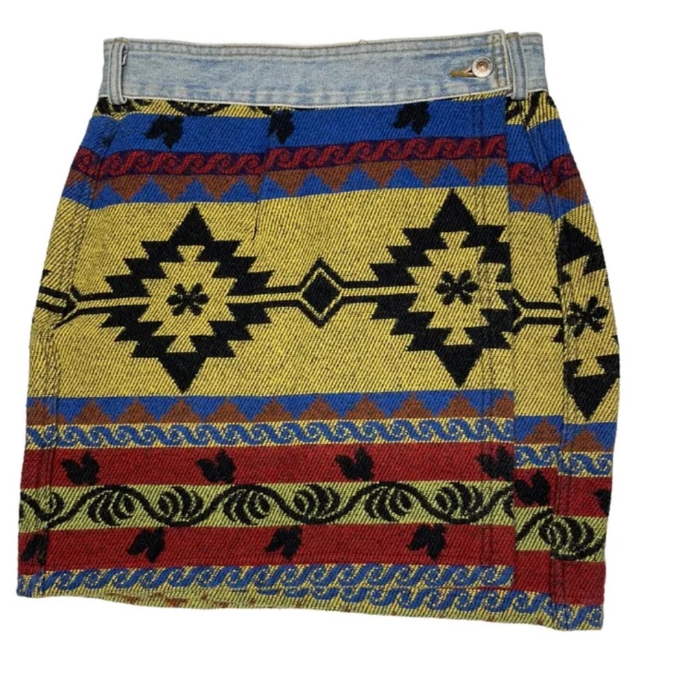 Vintage 90's Tribal Aztec B.U.M. Equipment Denim Mini skirt Size 9 Wool Blend